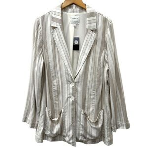 Torrid Linen Blend Blazer Sz 2X Neutral Tan Stripe Lined Lightweight Jacket‎ NEW